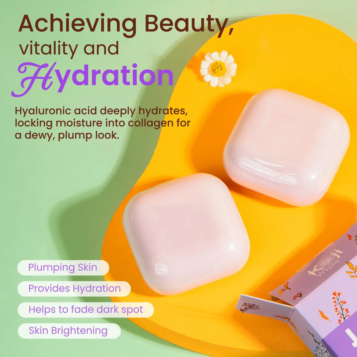 Koji White Kojic Acid & Hyaluronic Acid Skin Brightening Soap 2 Bars | Hydrating, Anti-Aging, Vegan - view 3