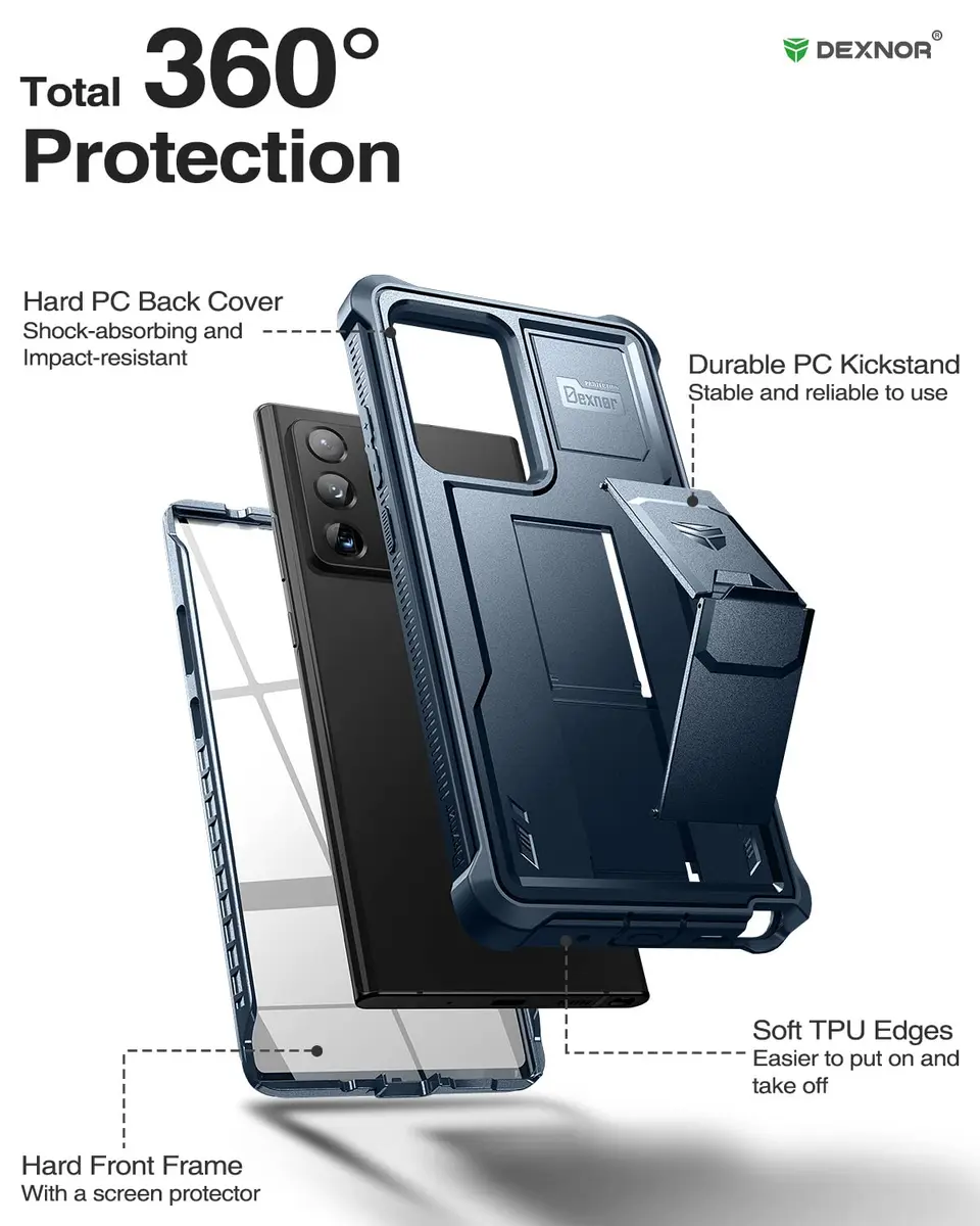 Dexnor Heavy Duty Case for Samsung Galaxy Note 20 Ultra 5G with Built-in Screen Protector and Kickstand | Navy Blue - view 6