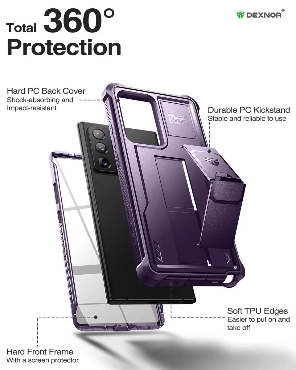 Dexnor Galaxy Note 20 Ultra 5G Case with Screen Protector & Kickstand | Heavy Duty Military Grade Shockproof Cover - view 6