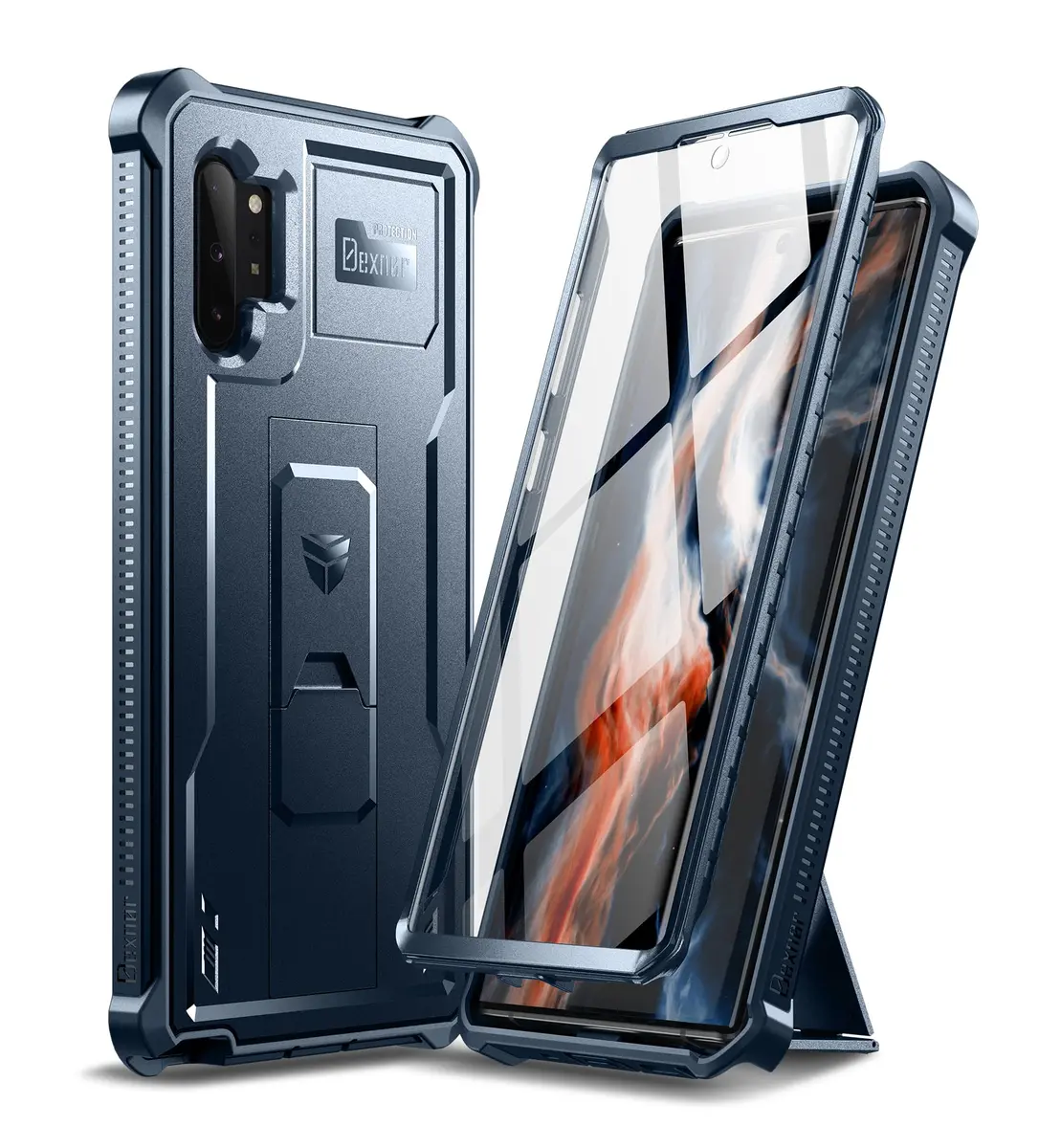 Dexnor for Samsung Galaxy Note 10+ Plus Case, Built-in Screen Protector & Kickstand | Heavy Duty Military Grade Shockproof Cover (Blue) - main product image