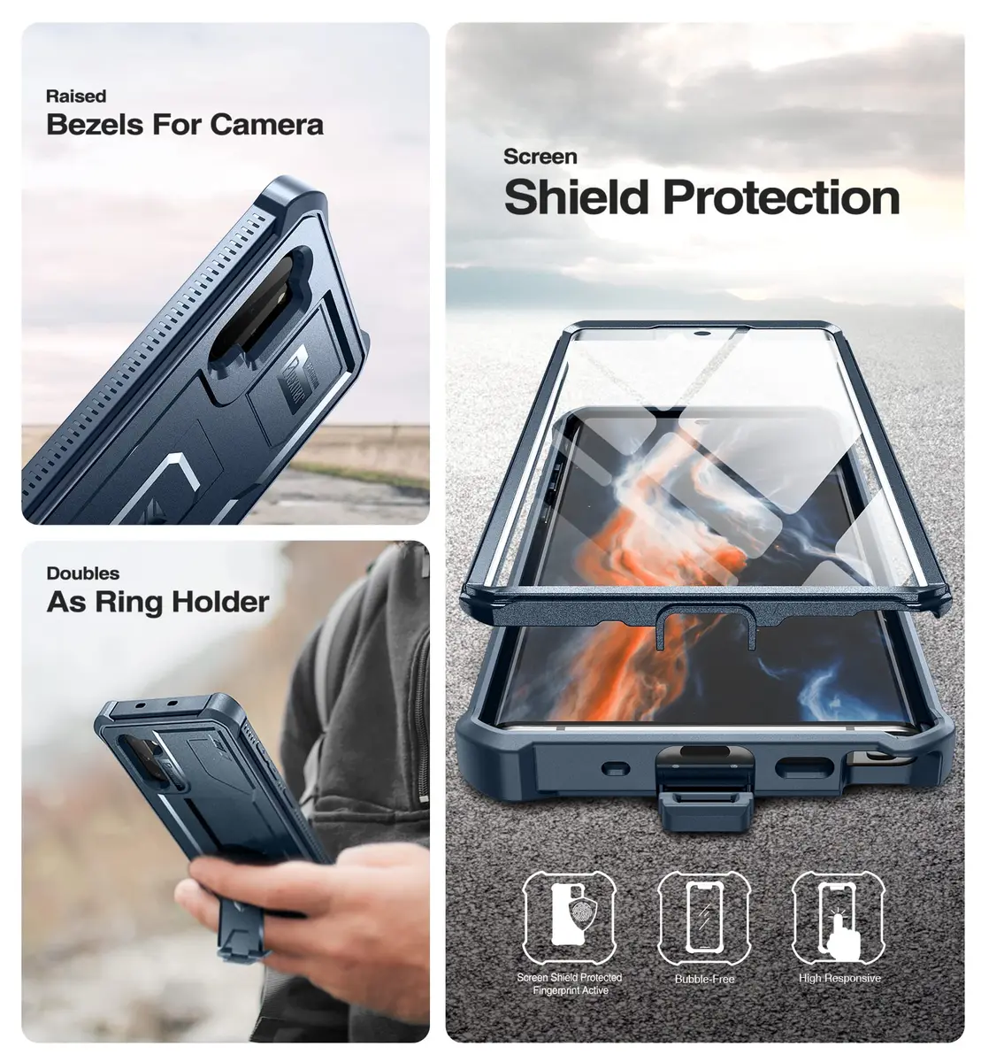 Dexnor for Samsung Galaxy Note 10+ Plus Case, Built-in Screen Protector & Kickstand | Heavy Duty Military Grade Shockproof Cover (Blue) - view 7