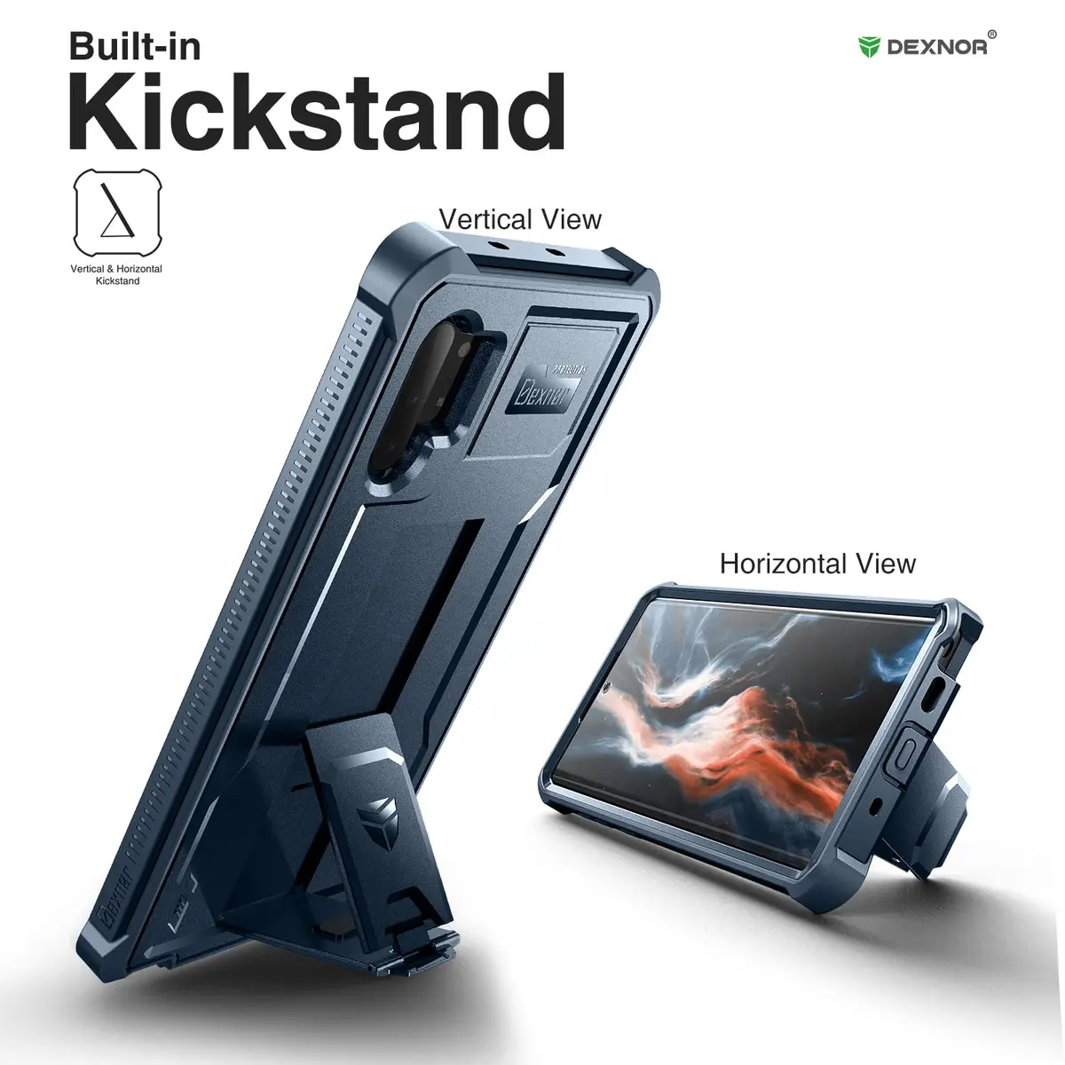 Dexnor for Samsung Galaxy Note 10+ Plus Case, Built-in Screen Protector & Kickstand | Heavy Duty Military Grade Shockproof Cover (Blue) - view 4