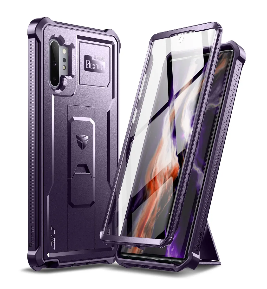 Dexnor Samsung Galaxy Note 10+ Plus Case with Built-in Screen Protector & Kickstand | Heavy Military Grade Shockproof Cover (6.8 inches, Purple) - main product image
