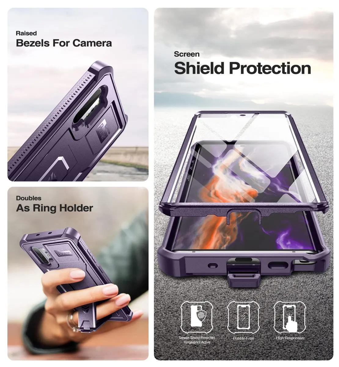 Dexnor Samsung Galaxy Note 10+ Plus Case with Built-in Screen Protector & Kickstand | Heavy Military Grade Shockproof Cover (6.8 inches, Purple) - view 7