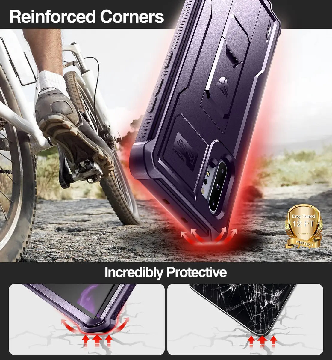 Dexnor Samsung Galaxy Note 10+ Plus Case with Built-in Screen Protector & Kickstand | Heavy Military Grade Shockproof Cover (6.8 inches, Purple) - view 3