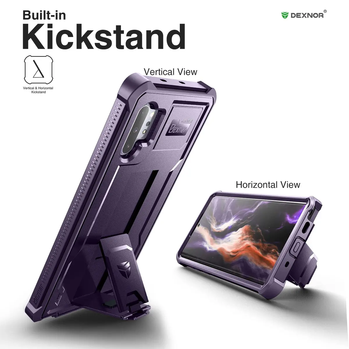 Dexnor Samsung Galaxy Note 10+ Plus Case with Built-in Screen Protector & Kickstand | Heavy Military Grade Shockproof Cover (6.8 inches, Purple) - view 4