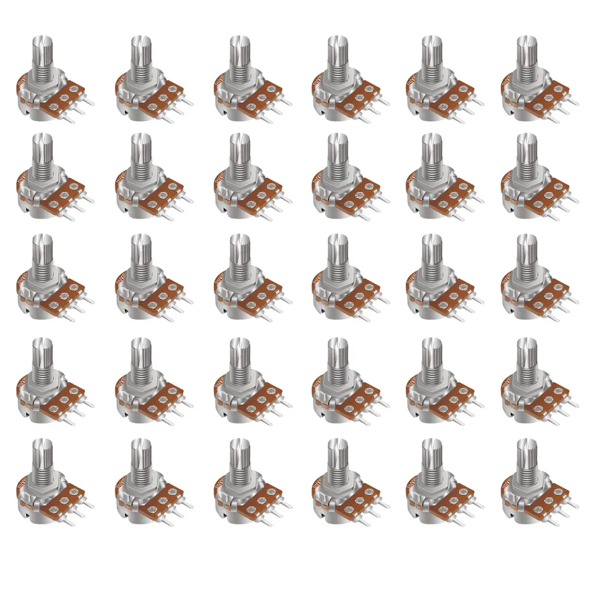 Taiss 30pcs 100K Potentiometer Variable Resistors 3 Terminals Linear Taper Rotary Audio B Type Potentiometer, Volume Control Shaft 15mm | Durable Metal Construction - main product image