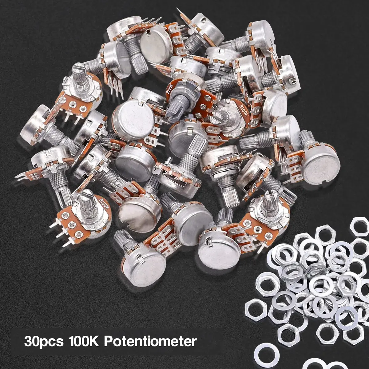 Taiss 30pcs 100K Potentiometer Variable Resistors 3 Terminals Linear Taper Rotary Audio B Type Potentiometer, Volume Control Shaft 15mm | Durable Metal Construction - view 3