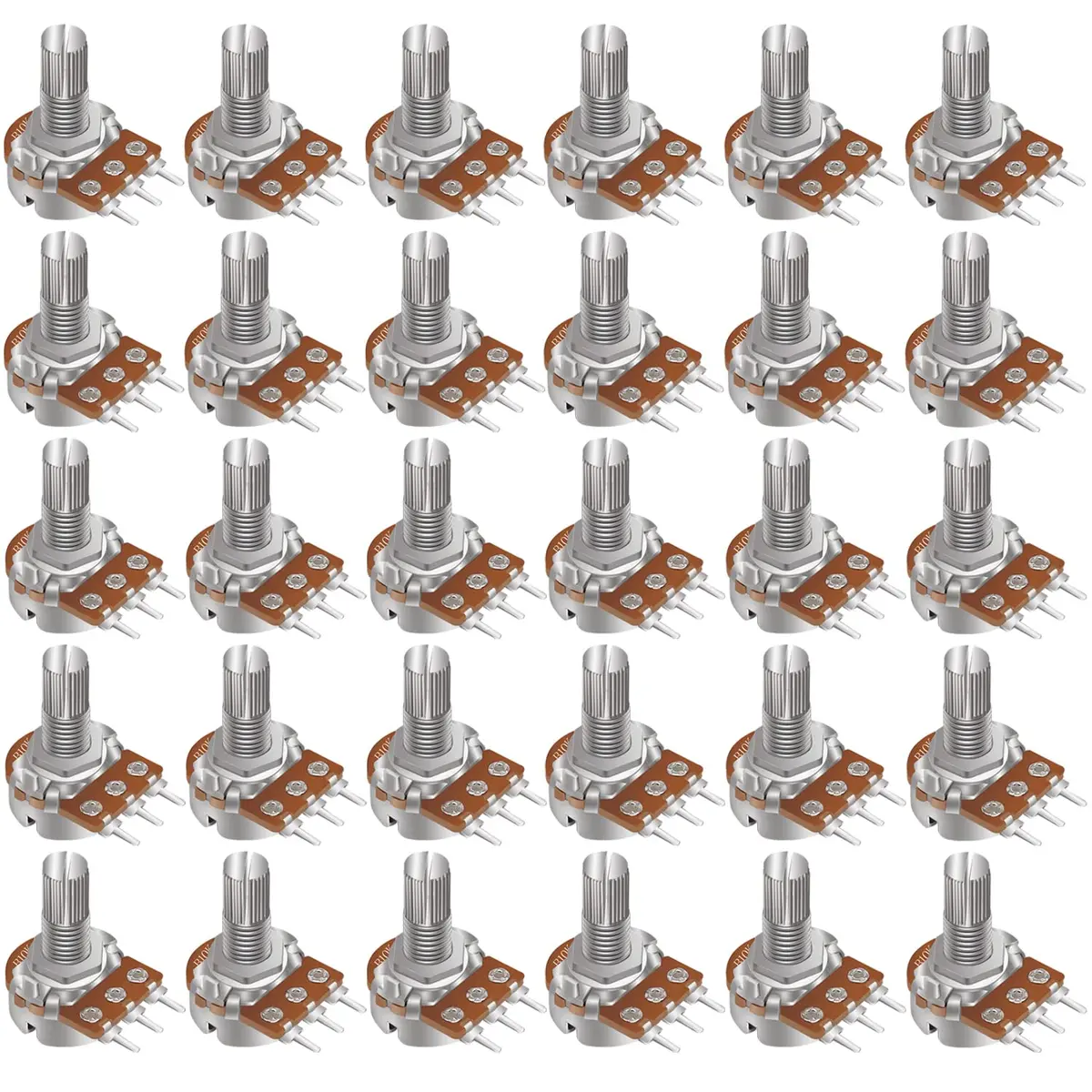 Taiss 30pcs 10K Ohm Potentiometer | Rotary Linear Taper Volume Control with 15mm Shaft - main product image