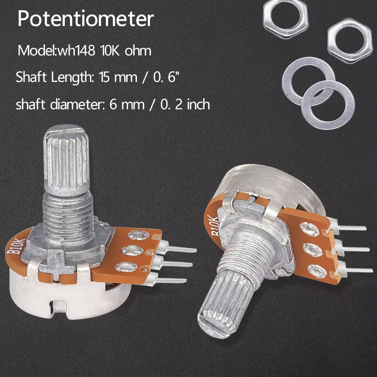Taiss 30pcs 10K Ohm Potentiometer | Rotary Linear Taper Volume Control with 15mm Shaft - view 5