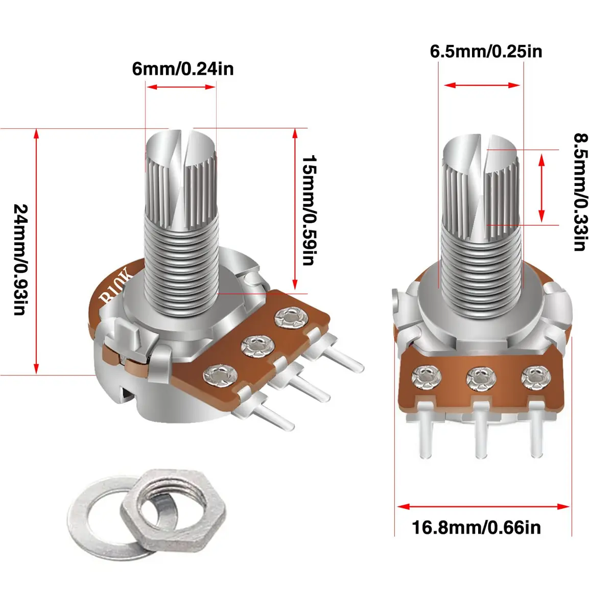 Taiss 30pcs 10K Ohm Potentiometer | Rotary Linear Taper Volume Control with 15mm Shaft - view 2