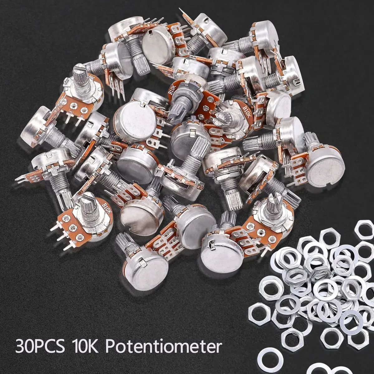 Taiss 30pcs 10K Ohm Potentiometer | Rotary Linear Taper Volume Control with 15mm Shaft - view 3