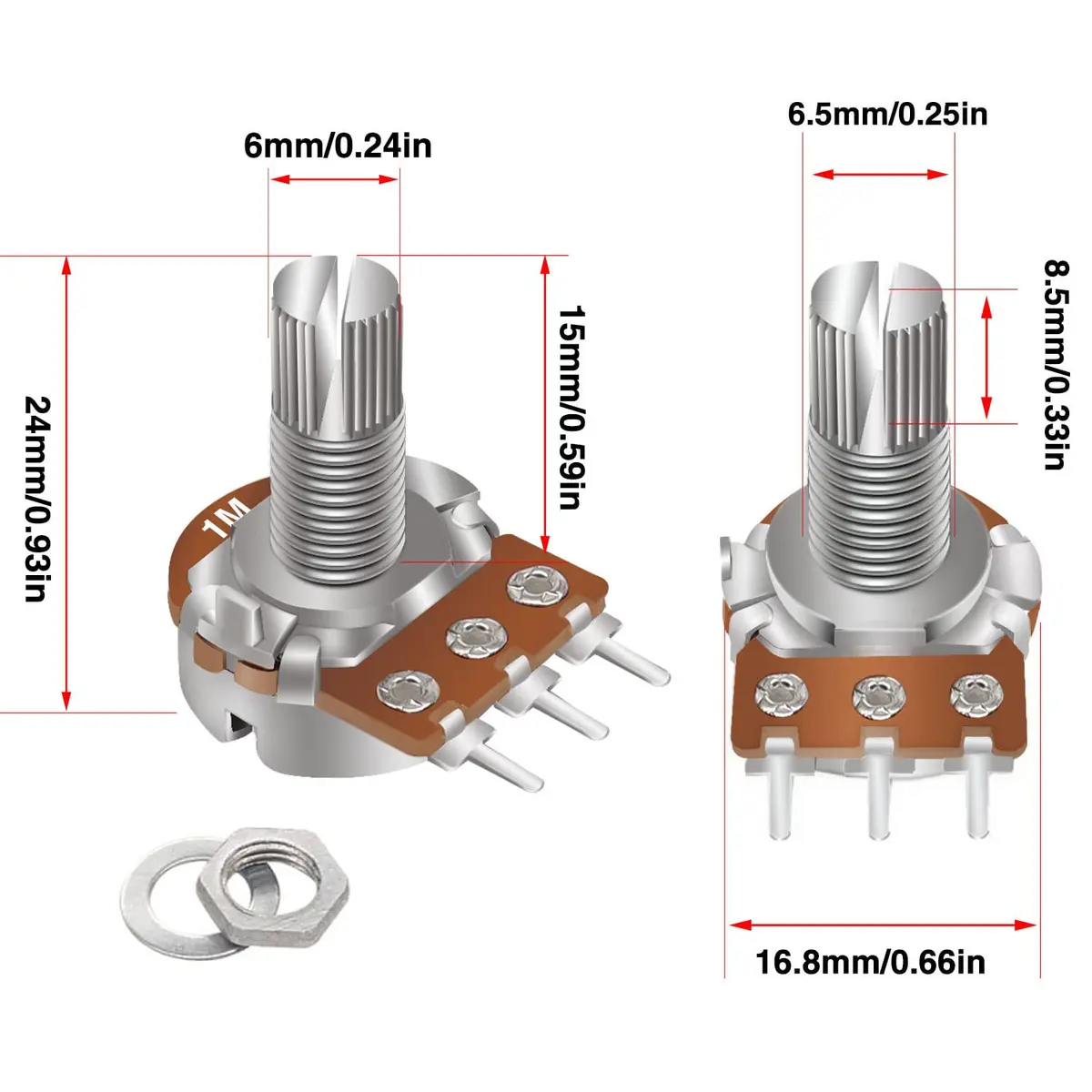 Taiss 30pcs 1M Potentiometer Variable Resistors 3 Terminals | Linear Taper Rotary Audio B Type - view 2