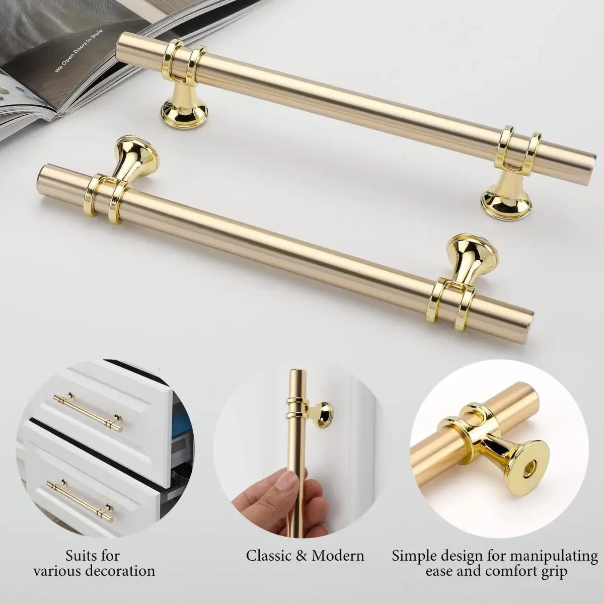 Leulan Gold Cabinet Pulls 10 Pack 5 Inch (128mm) | Modern Brushed Gold Drawer Pulls for Kitchen & Bathroom - view 5