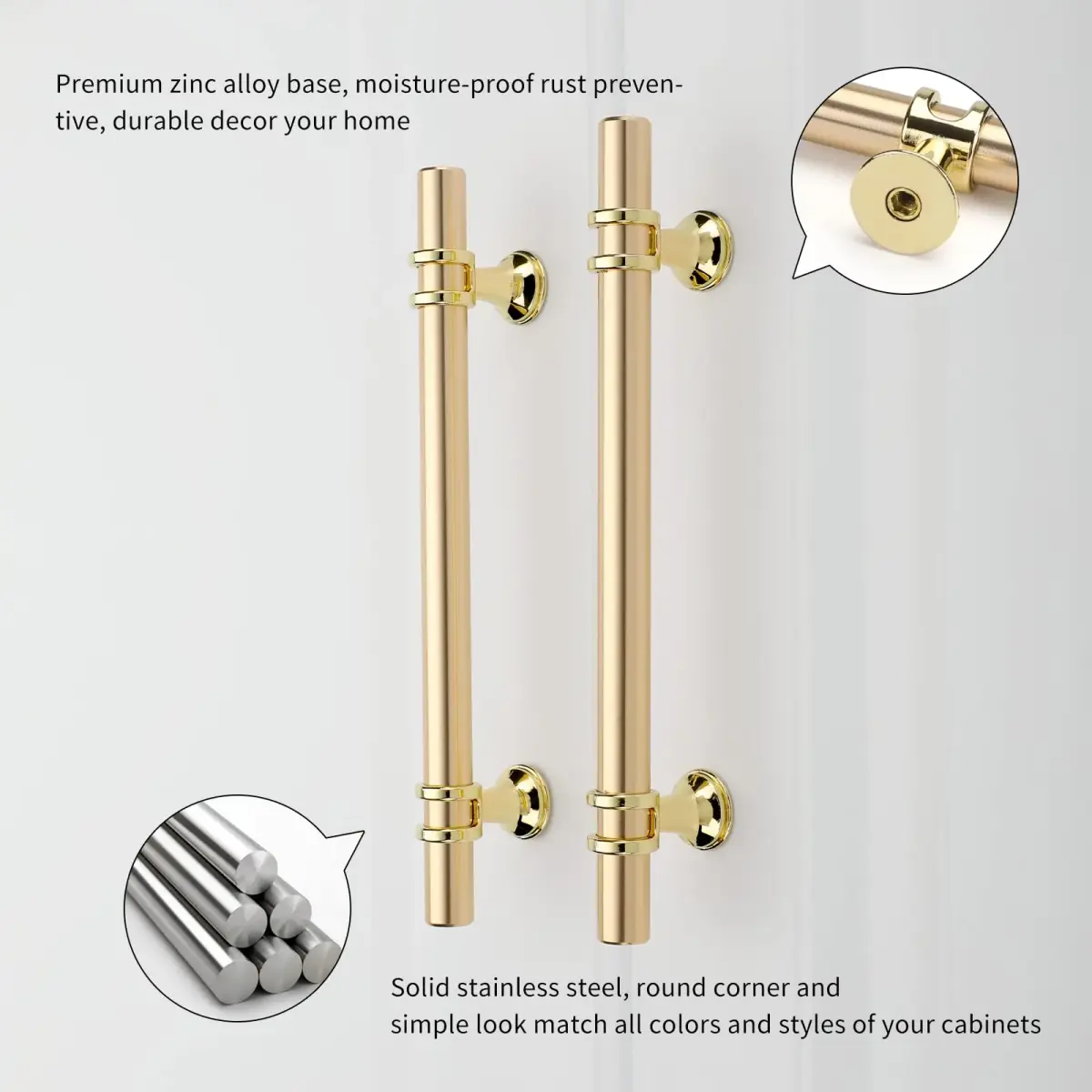 Leulan Gold Cabinet Pulls 10 Pack 5 Inch (128mm) | Modern Brushed Gold Drawer Pulls for Kitchen & Bathroom - view 2