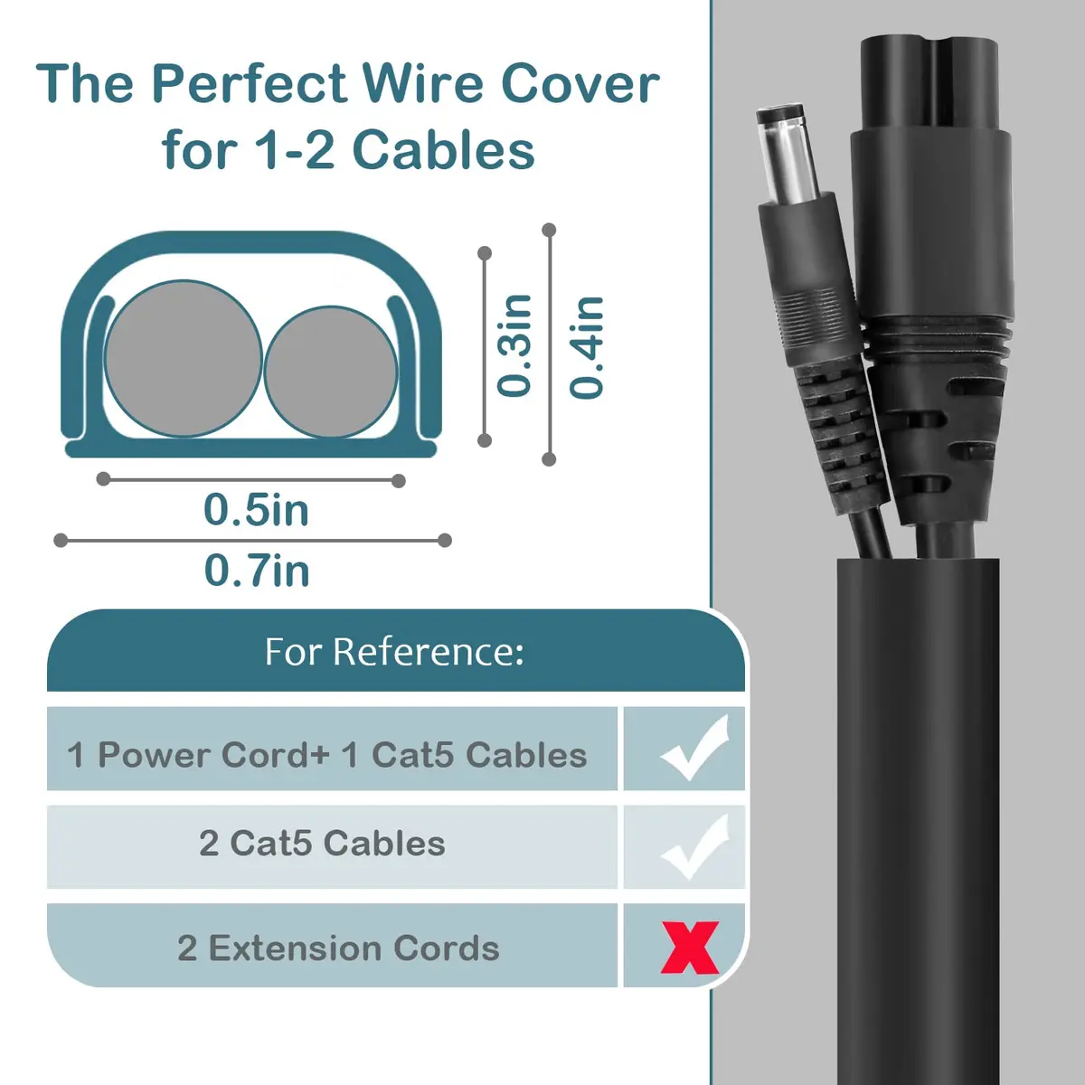 ZhiYo 68" Cord Covers for Wires on Wall, Black Cord Hider, 0.7" W x 0.4" H | Wall Cable Management Raceway - view 2