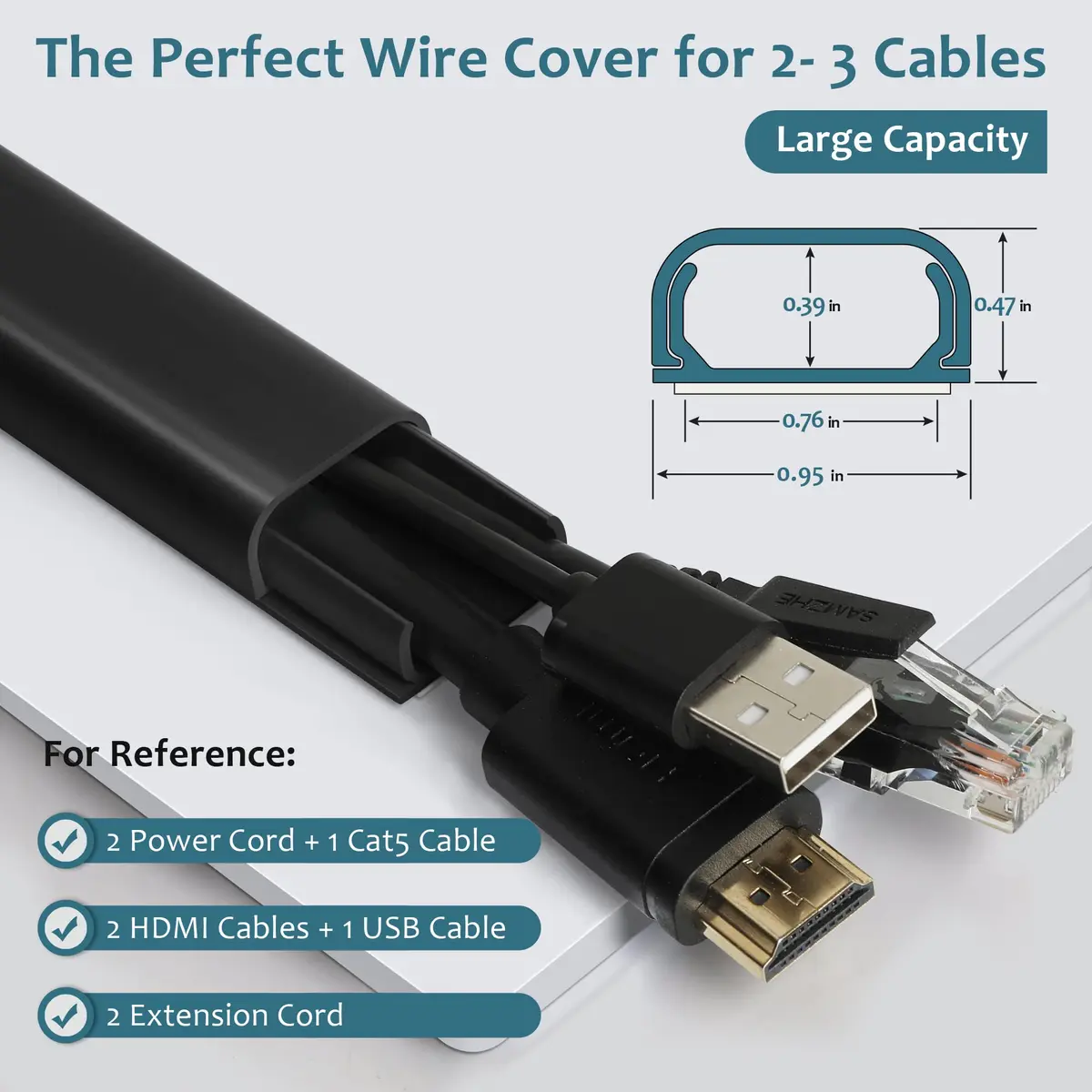 ZhiYo 68" Cord Covers for Wires on Wall, Black Cord Hider, 0.95"W x 0.47"H | Paintable & Cuttable Wall Cable Raceway - view 2