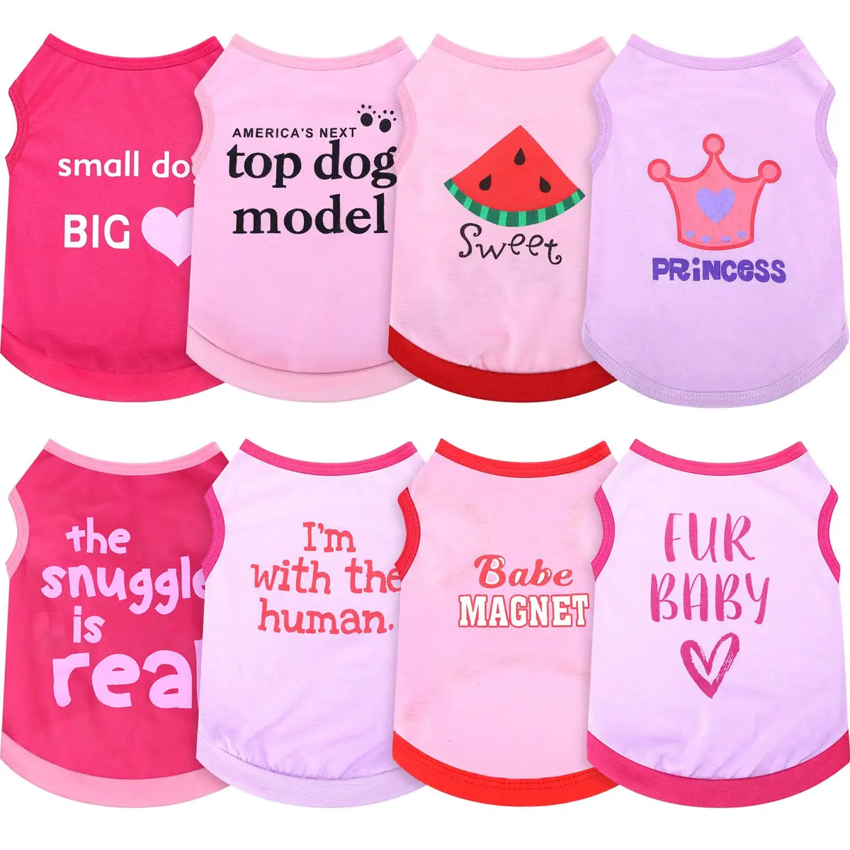 Reginary Dog Shirts Small Size | Cute Pattern, 8 Pack, Soft Cotton, Valentine Design - main product image