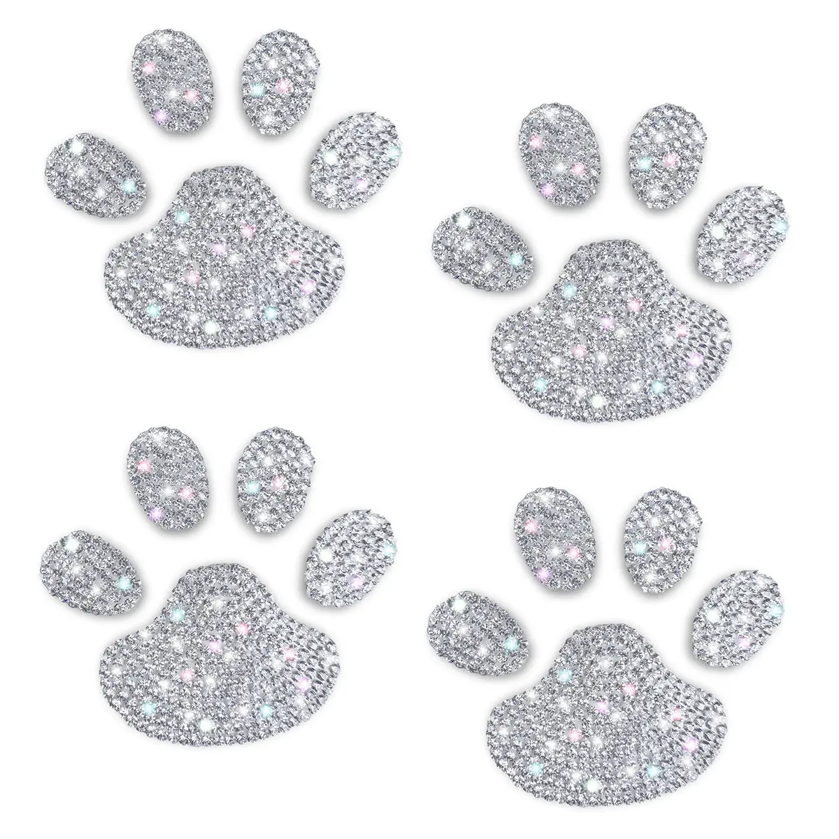 LZLRUN 4PCS Crystal 3D Chrome Dog Paw Footprint Car Decoration Sticker | Weatherproof Vinyl Decals for Cars, Laptops, and More - main product image