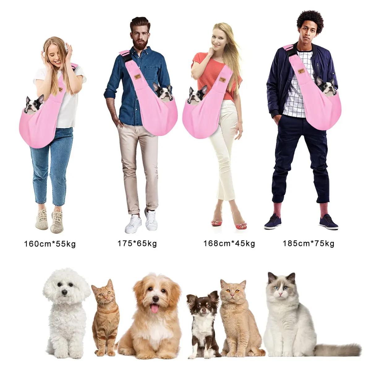 Cuby Dog and Cat Sling Carrier, Reversible Soft Pouch, Adjustable, Pink | Suitable for Small Pets - view 6