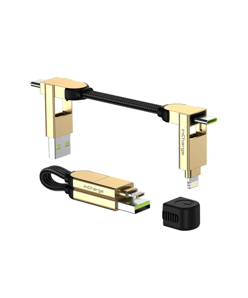 Rolling Square inCharge X Multi Charging Cable 6ft (1.83m) Saturn Gold | 100W Fast Charging, USB-C, Lightning, Micro USB - main product image
