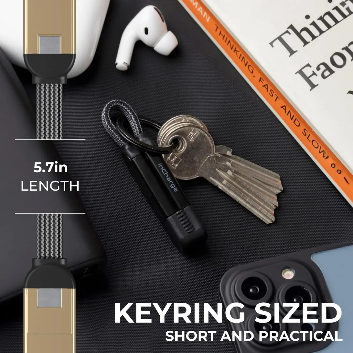 Rolling Square inCharge X Multi Charging Cable 6ft (1.83m) Saturn Gold | 100W Fast Charging, USB-C, Lightning, Micro USB - view 4