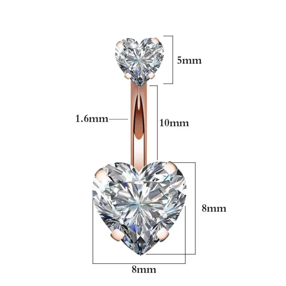 YHMM Belly Button Rings 14G Surgical Steel Double Heart Cubic Zirconia | Body Piercing Jewelry for Women & Unisex (Small) - view 2