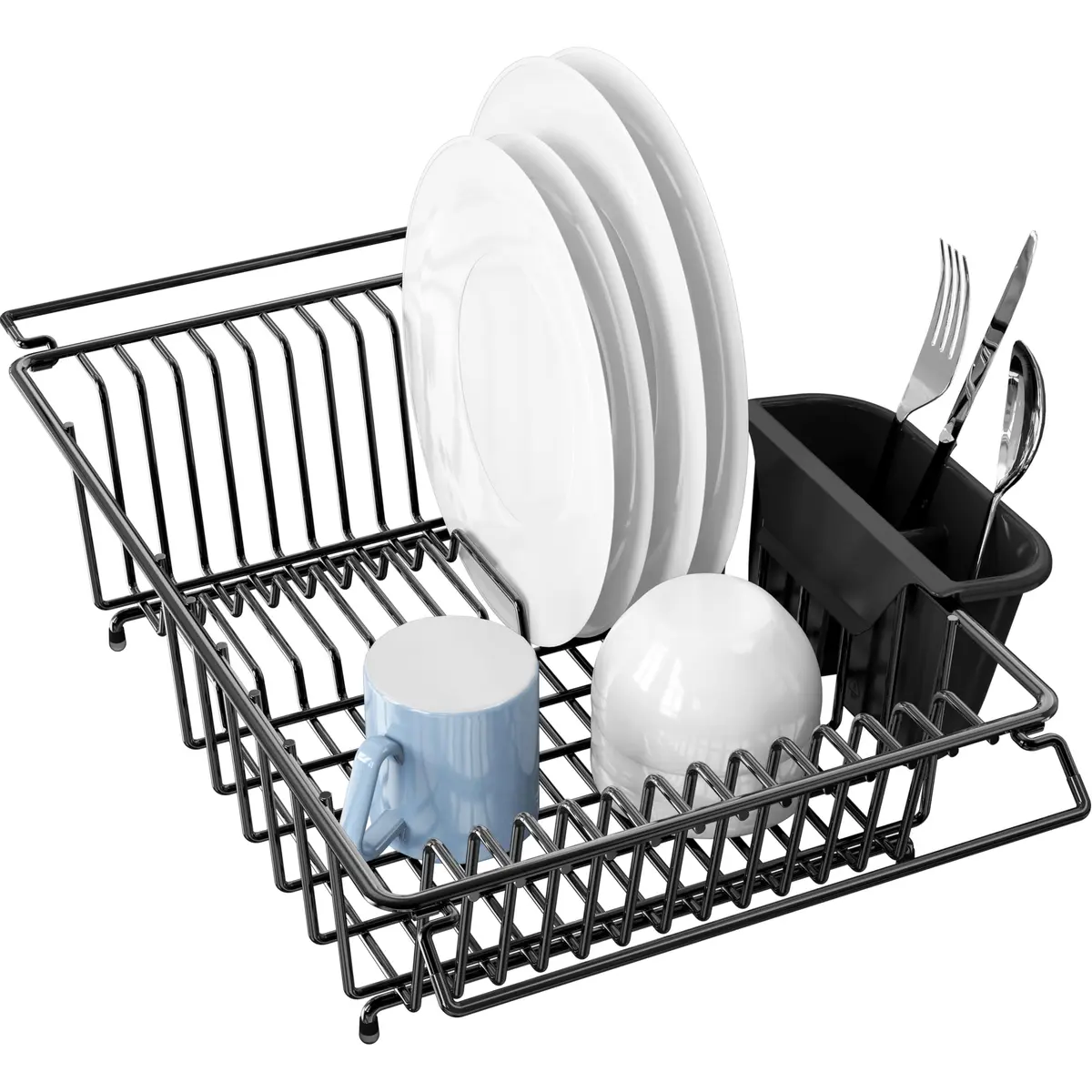 Simple Houseware Large Stainless Steel Dish Drainer Rack, Black | Over Sink Countertop Drying Rack with Utensil Holder - main product image