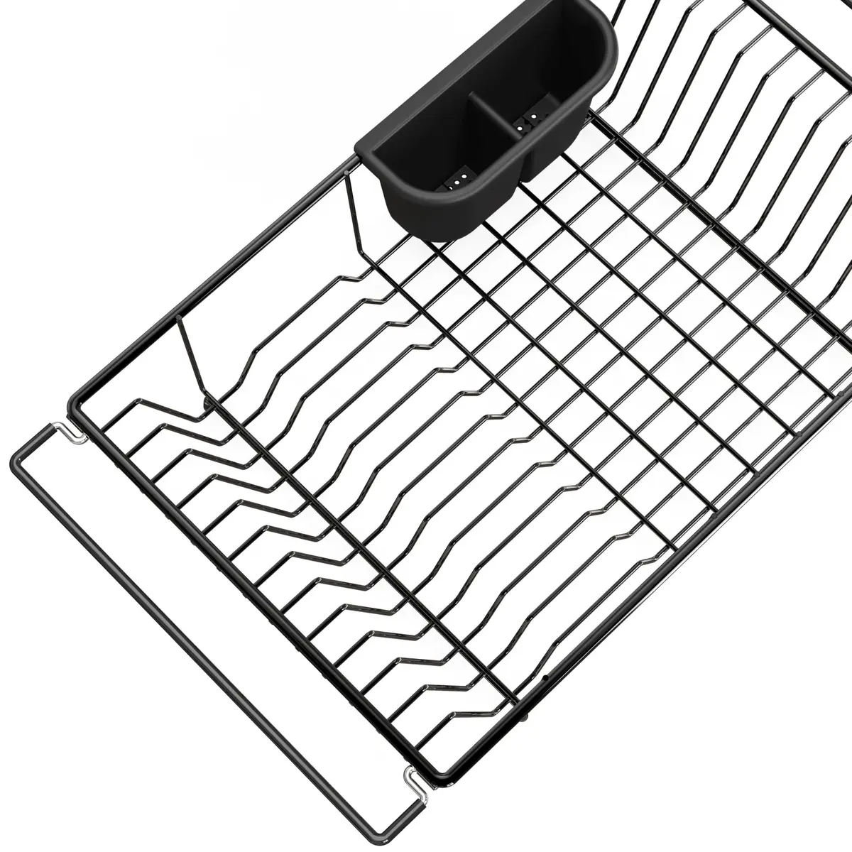 Simple Houseware Large Stainless Steel Dish Drainer Rack, Black | Over Sink Countertop Drying Rack with Utensil Holder - view 7