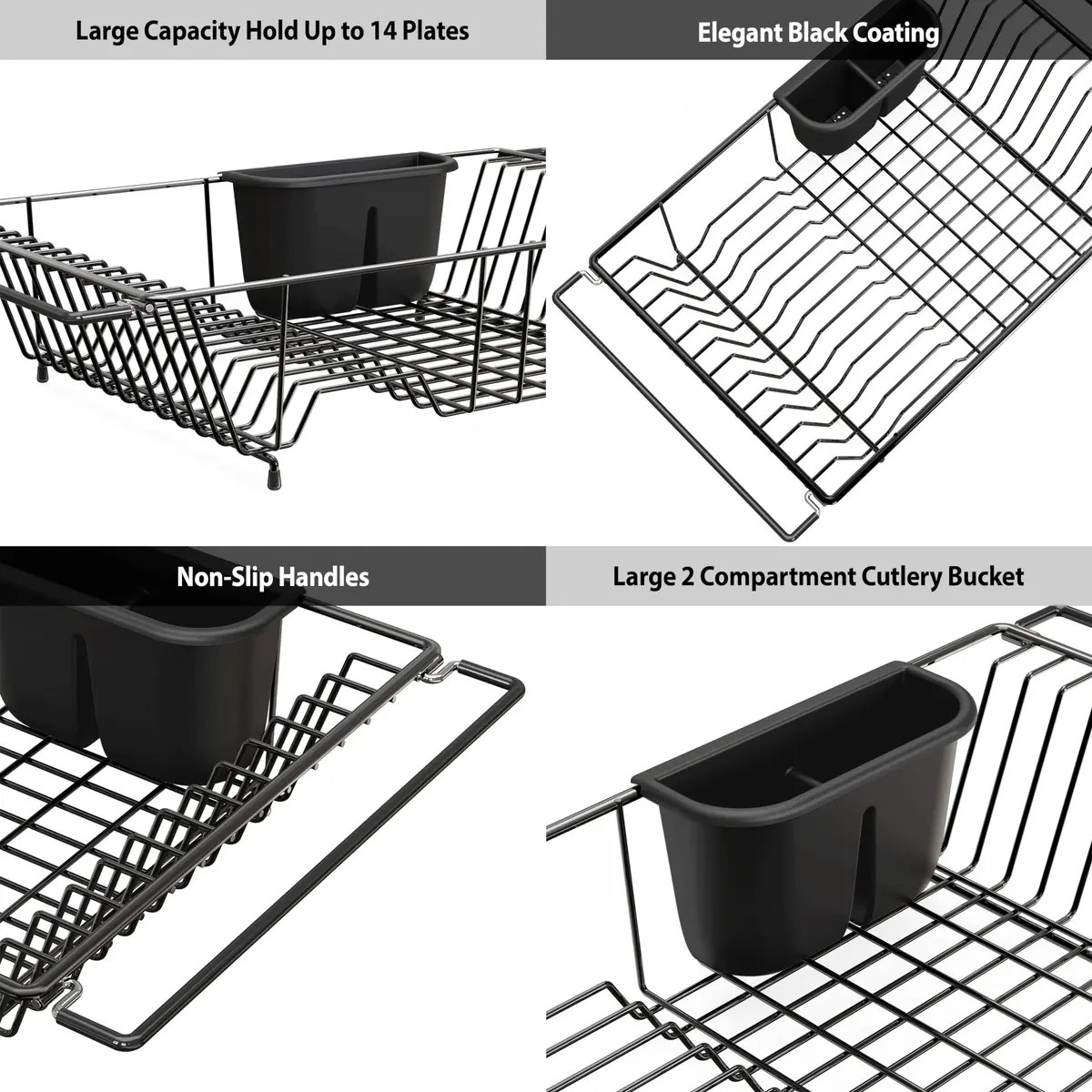 Simple Houseware Large Stainless Steel Dish Drainer Rack, Black | Over Sink Countertop Drying Rack with Utensil Holder - view 4