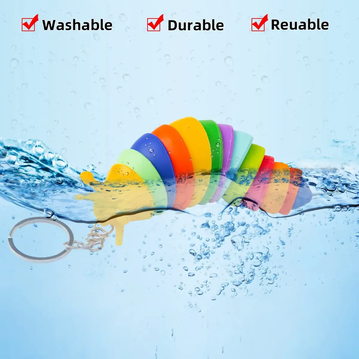MEIEST 6 PCS Mini Fidget Slug Keychains | 3D Articulated Caterpillar Stress Toys - view 3
