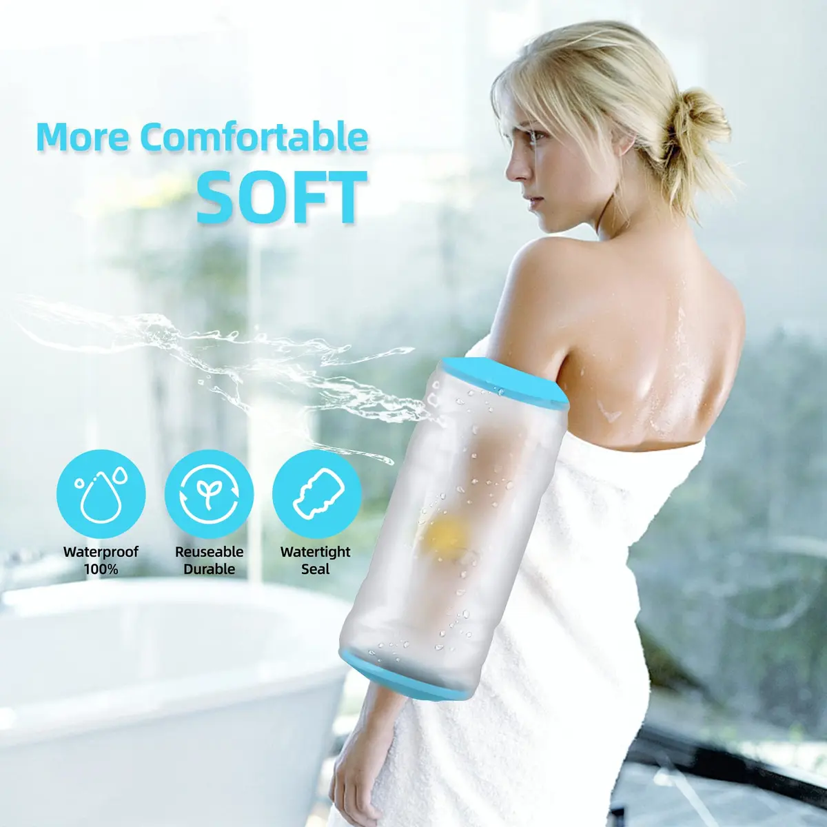 Divvsck PICC Line Shower Cover Size:M Waterproof Reusable Arm Protector for Chemotherapy & Wound Care - view 7