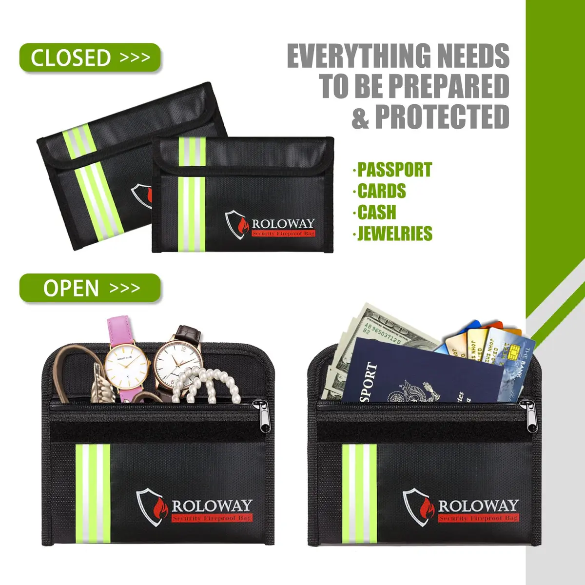 ROLOWAY Small Fireproof Bag 5 x 8 inches | Water & Fire Resistant with Reflective Strip - view 5