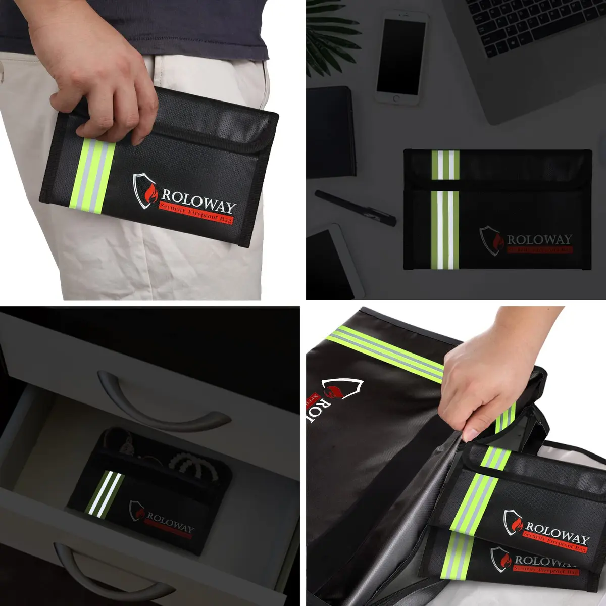 ROLOWAY Small Fireproof Bag 5 x 8 inches | Water & Fire Resistant with Reflective Strip - view 6