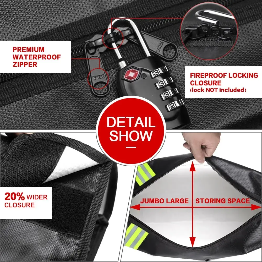 ROLOWAY Large Fireproof Document Bag 43cm (17 x 12 x 5.8 inches) | Water Resistant with Reflective Strip - view 6