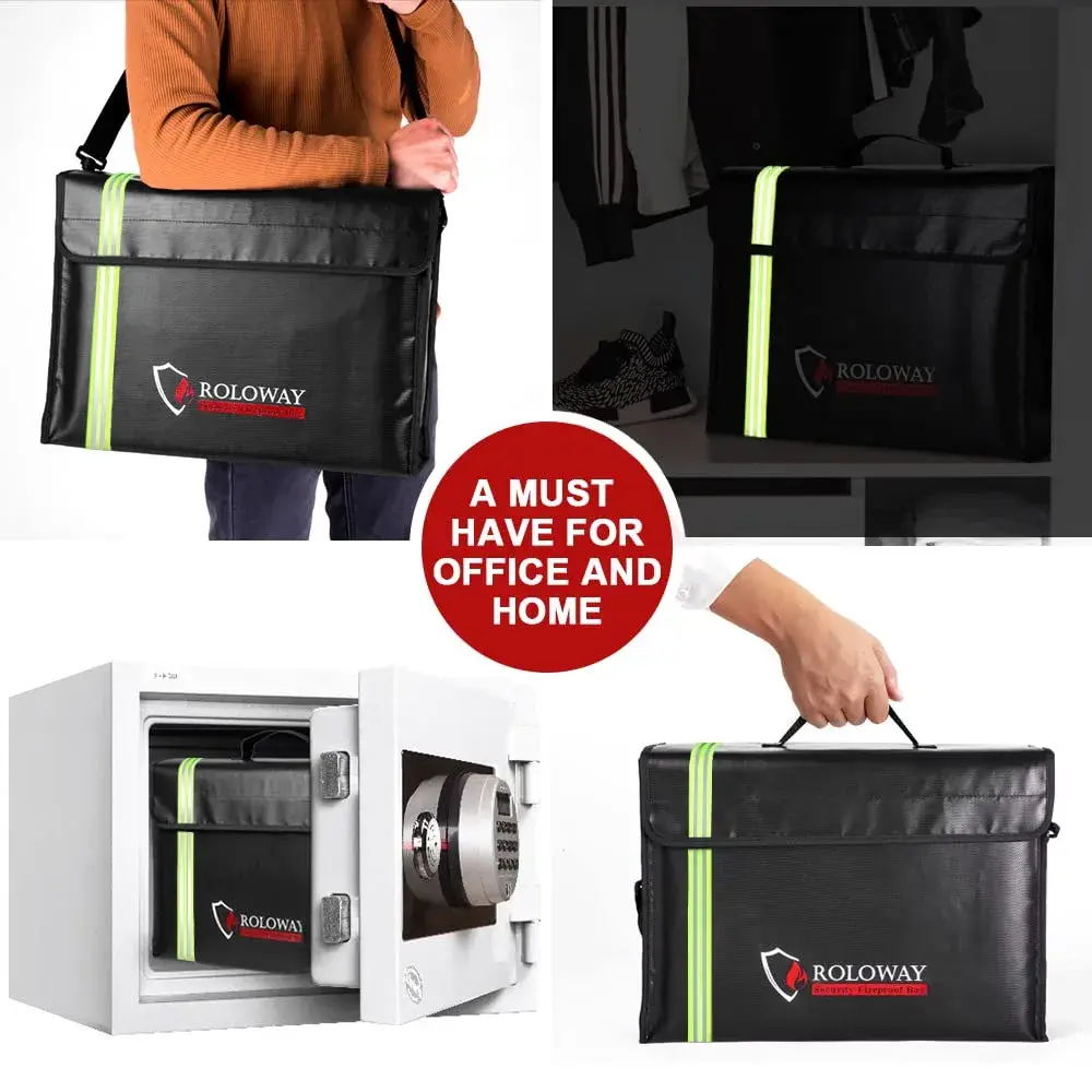 ROLOWAY Large Fireproof Document Bag 43cm (17 x 12 x 5.8 inches) | Water Resistant with Reflective Strip - view 2