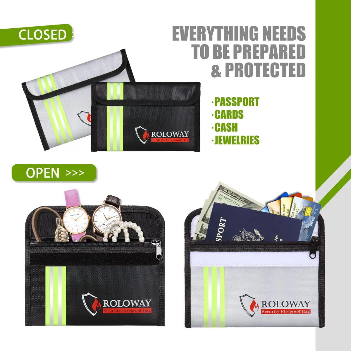 ROLOWAY Small Fireproof Bag 5 x 8 inches with Reflective Strip | Waterproof & UL94 V-0 Rated - view 5