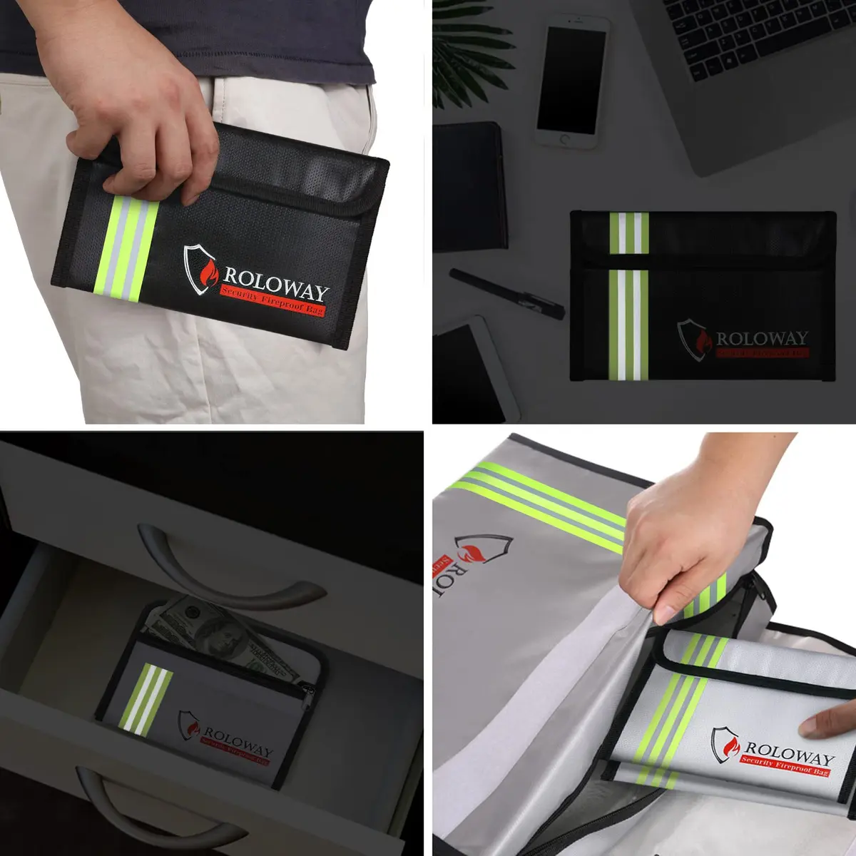 ROLOWAY Small Fireproof Bag 5 x 8 inches with Reflective Strip | Waterproof & UL94 V-0 Rated - view 6