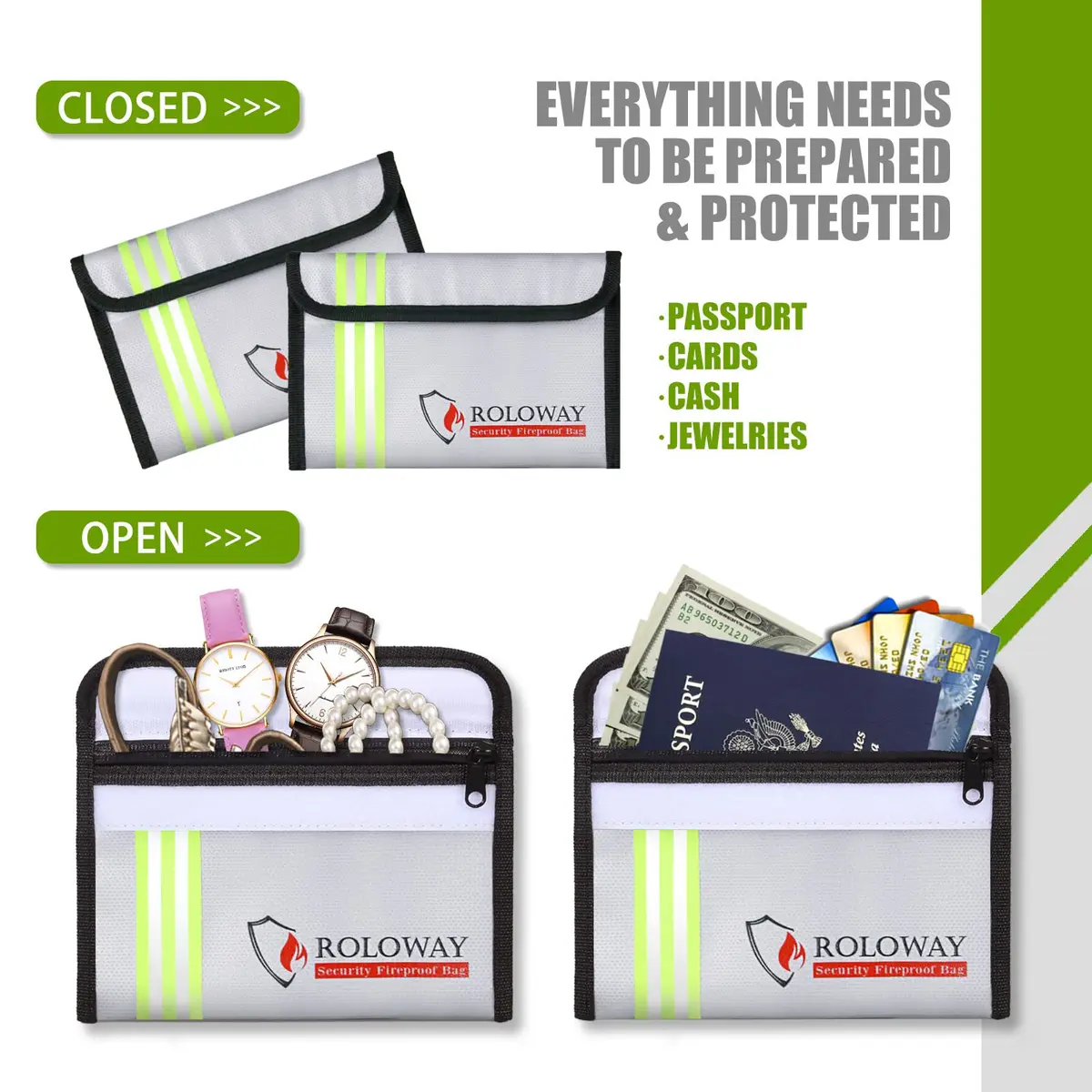 ROLOWAY Small Fireproof Bag 8 x 5 inch | Water & Fire Resistant Money Bag for Cash & Valuables - view 5
