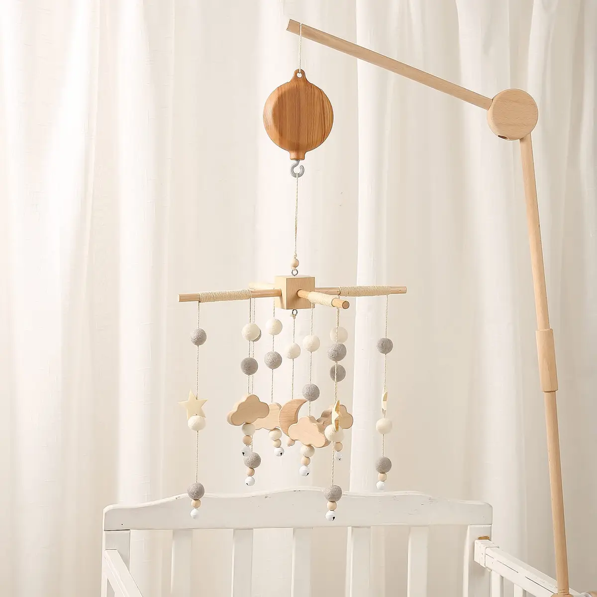 JETM·HH Baby Crib Mobile Musical Box with Rotating Hook - Imitation Wood - Plays 12 Tunes - Battery Operated (Without Arm) - view 5