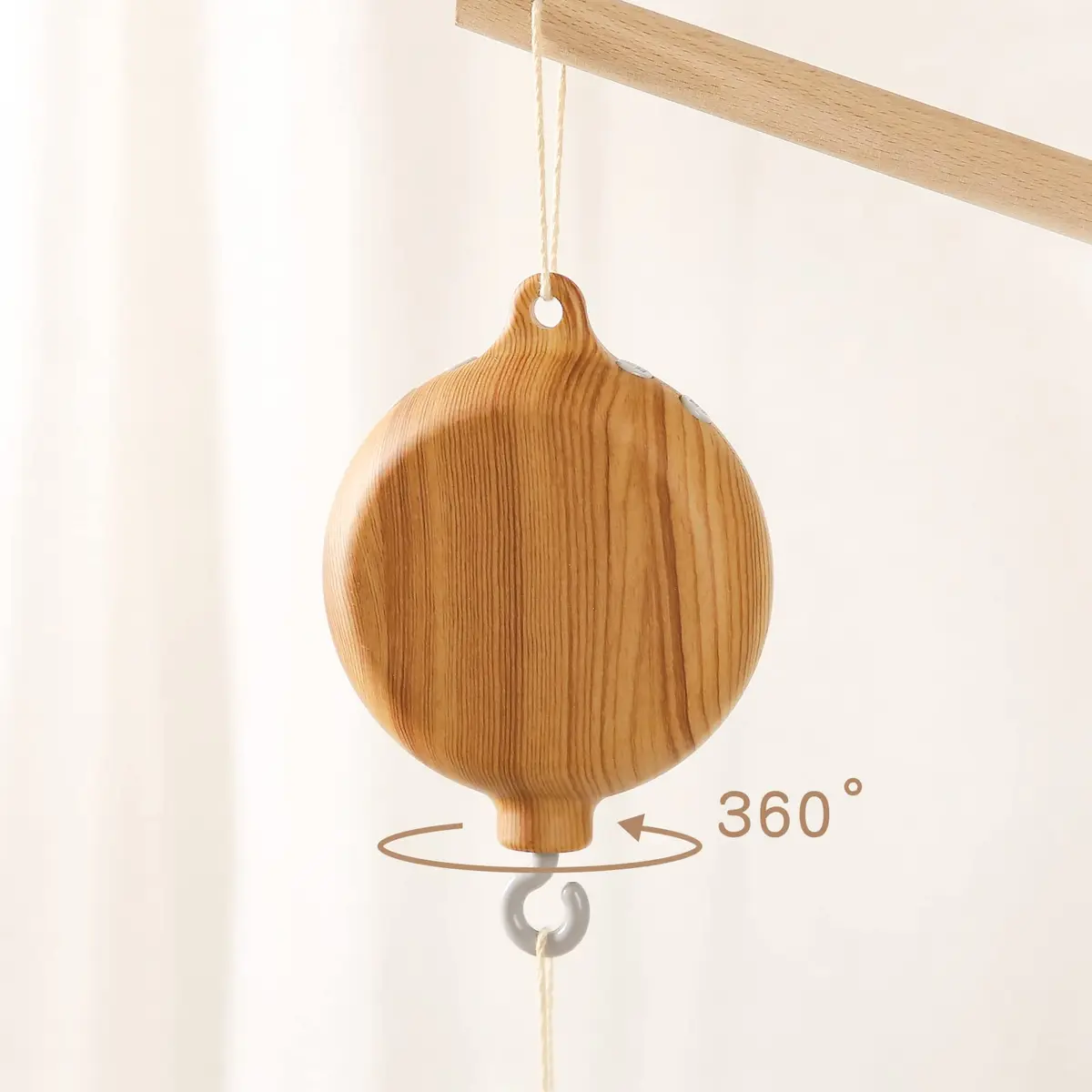 JETM·HH Baby Crib Mobile Musical Box with Rotating Hook - Imitation Wood - Plays 12 Tunes - Battery Operated (Without Arm) - view 3