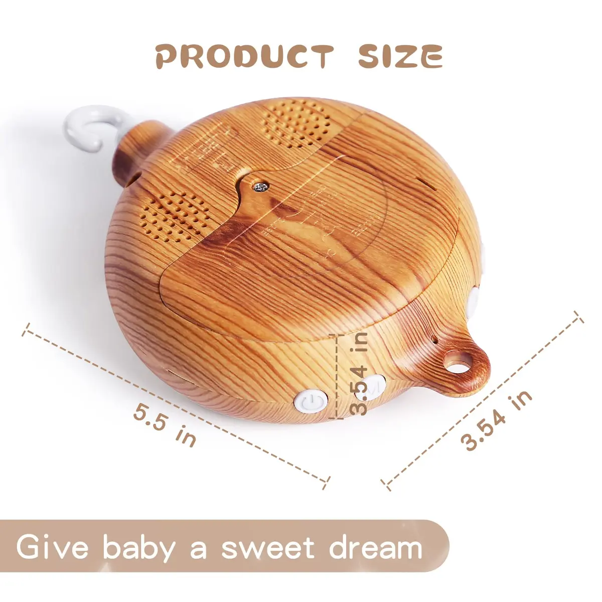 JETM·HH Baby Crib Mobile Musical Box with Rotating Hook - Imitation Wood - Plays 12 Tunes - Battery Operated (Without Arm) - view 4