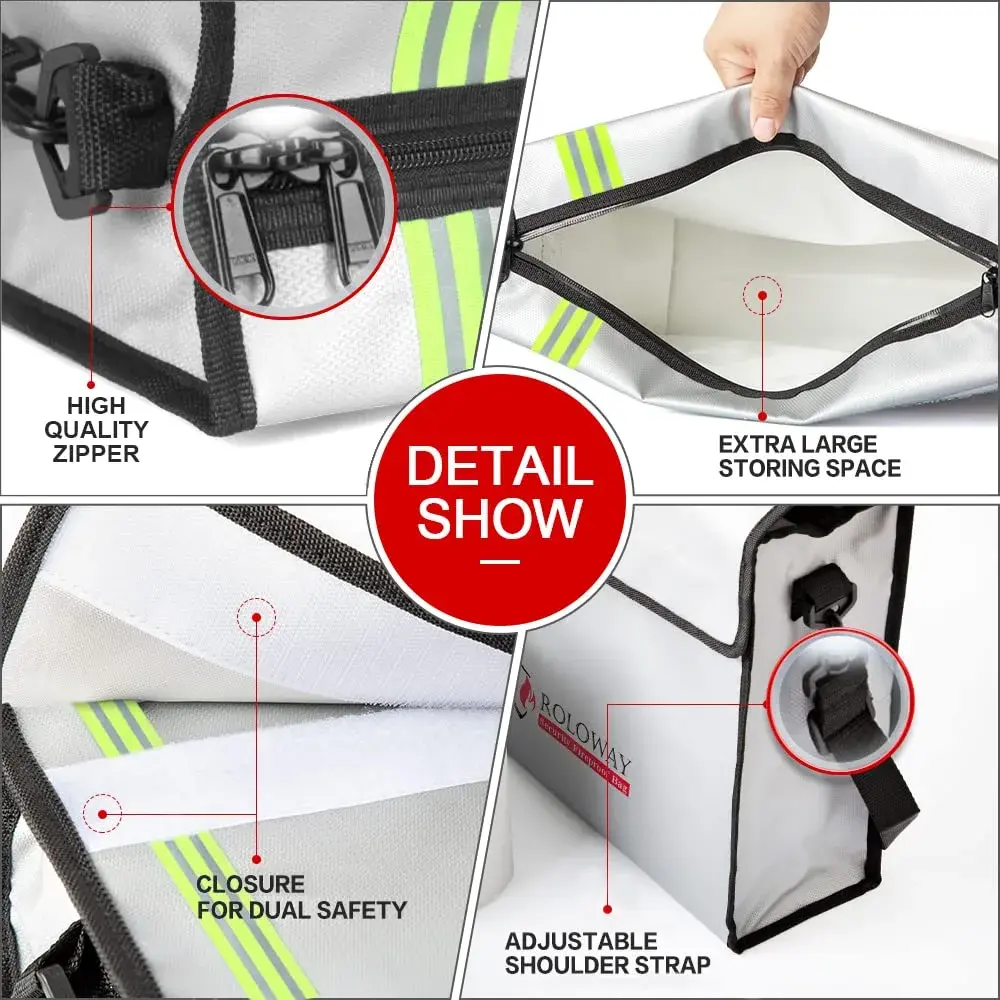 ROLOWAY Large Fireproof Document Bag 40.6 cm (15 inches) | Water Resistant, Reflective Strip, Quick Grab & Go - view 6