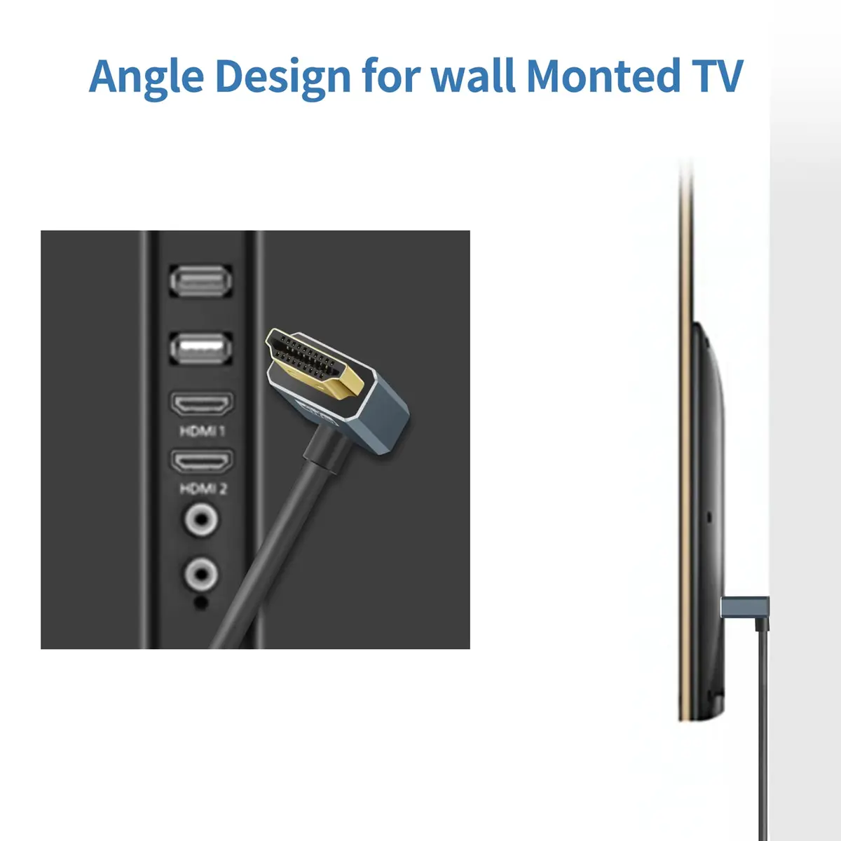 Twozoh HDMI Cable 3.3FT Downward Angled 90° | 4K@60Hz Support, Ultra Thin & Slim - view 4