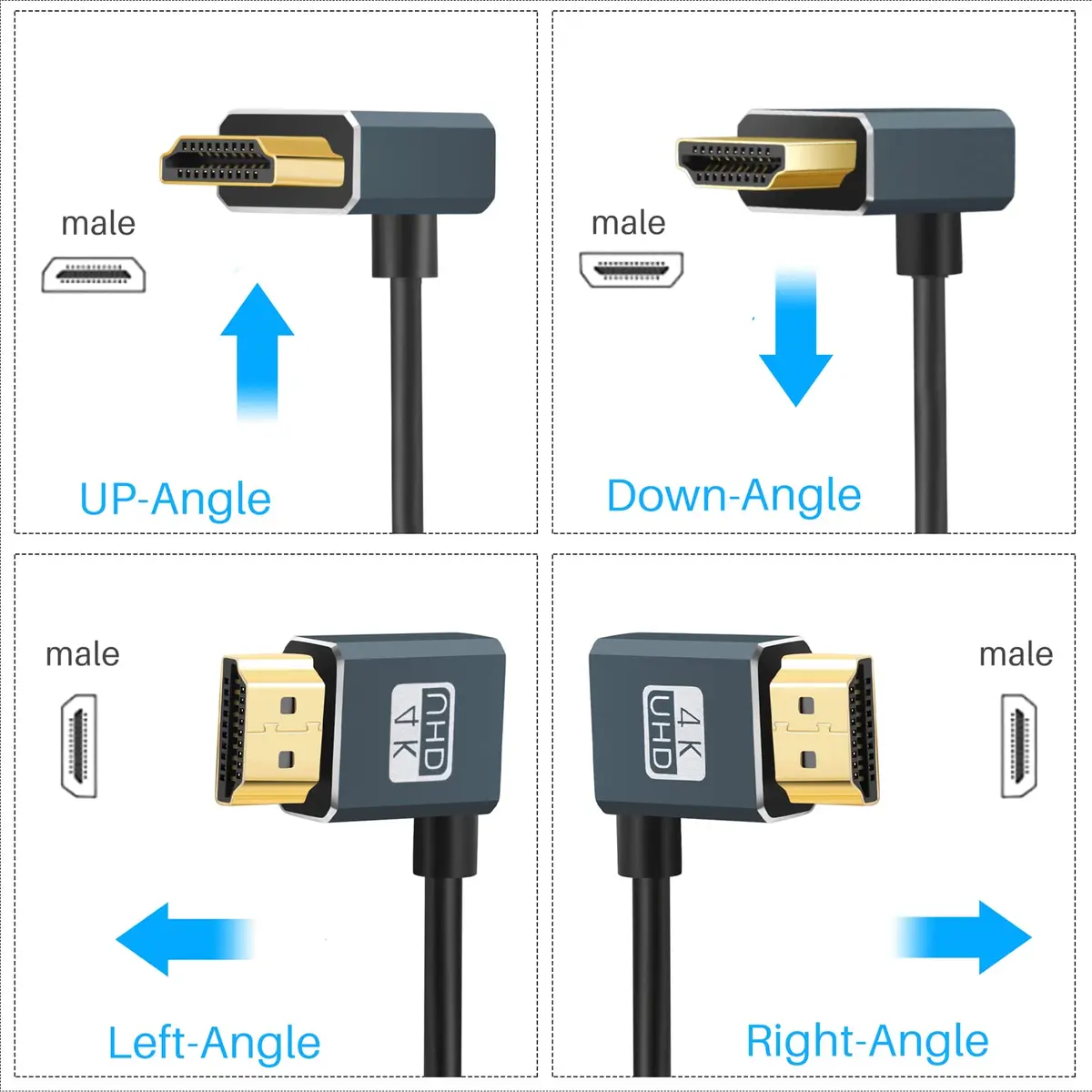 Twozoh Flexible HDMI to HDMI Cable Up Angled 270° 0.3m (1FT) | Supports 4K@60Hz - view 7