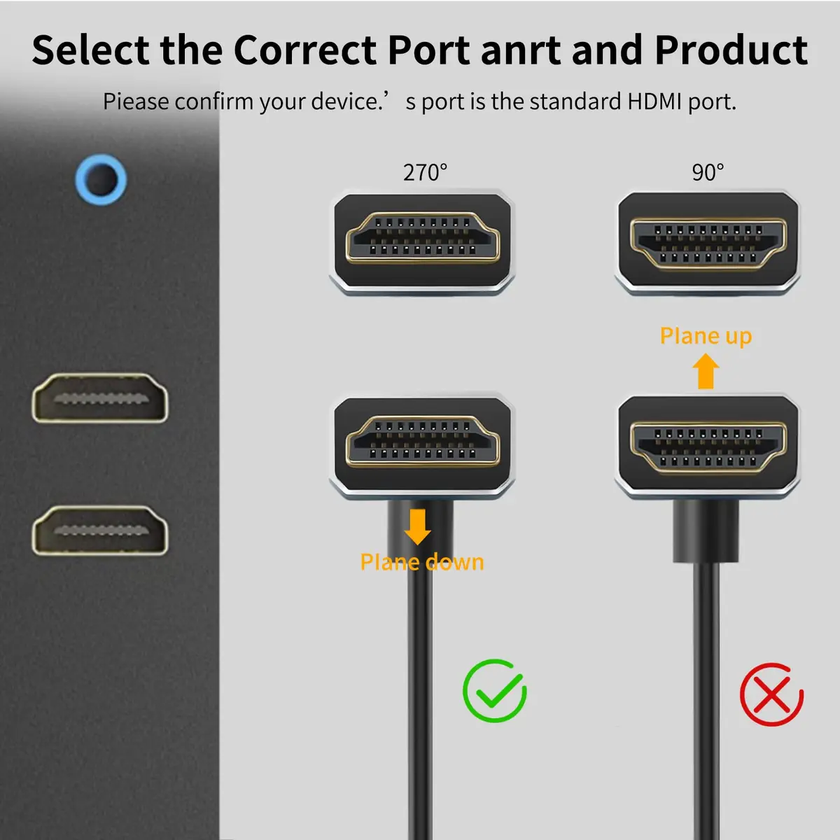 Twozoh Flexible HDMI to HDMI Cable Up Angled 270° 0.3m (1FT) | Supports 4K@60Hz - view 2