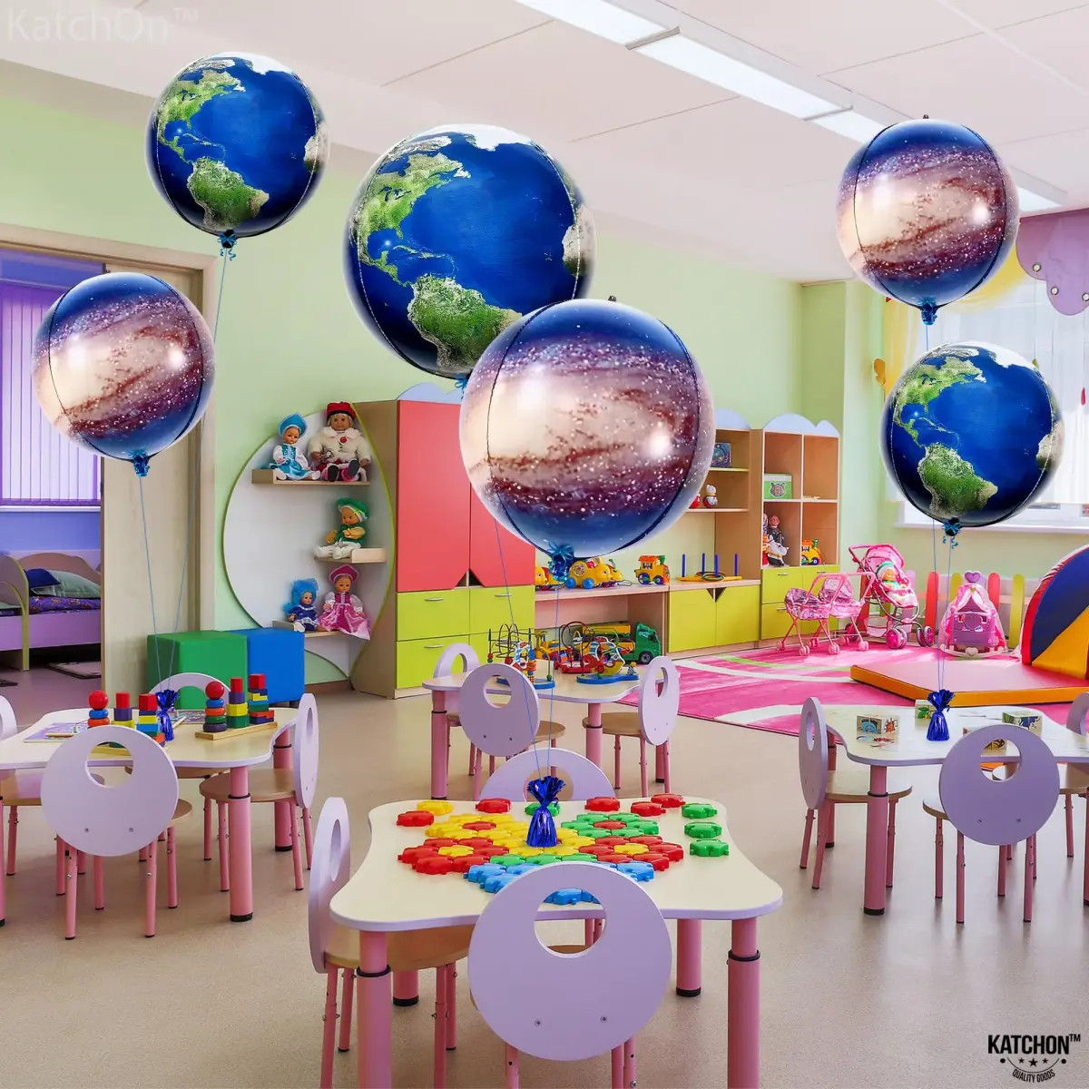 KatchOn Globe and Galaxy Balloons 22 Inch (55.88 cm) Pack of 6 | Helium Supported 4D Sphere Effect - view 3