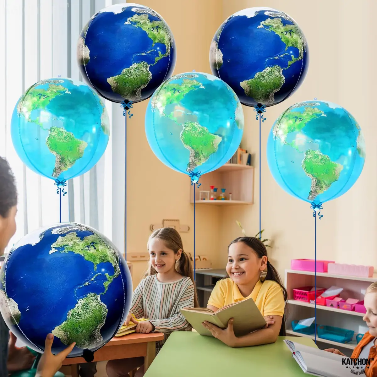 KatchOn 22 Inch Globe Balloons for Globe Decorations - Pack of 6 | Helium Supported Mylar Foil Balloons - view 6