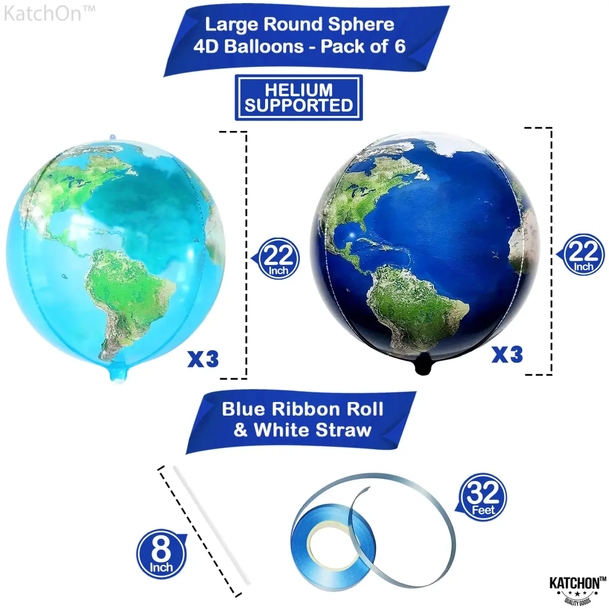 KatchOn 22 Inch Globe Balloons for Globe Decorations - Pack of 6 | Helium Supported Mylar Foil Balloons - view 2