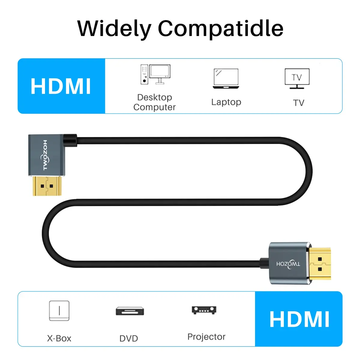 Twozoh Flexible HDMI to HDMI Cable Left Angled 90° 1FT | Supports 4K@60Hz & HDR - view 6